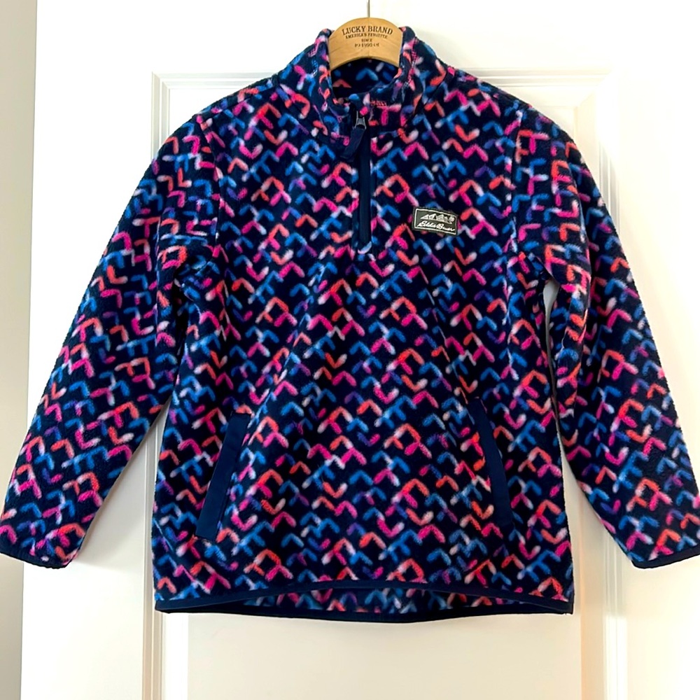 Eddie Bauer Kids Quest Print 1/4 Zip Fleece Pullover Sz M/10-12 w MEASUREMENTS!